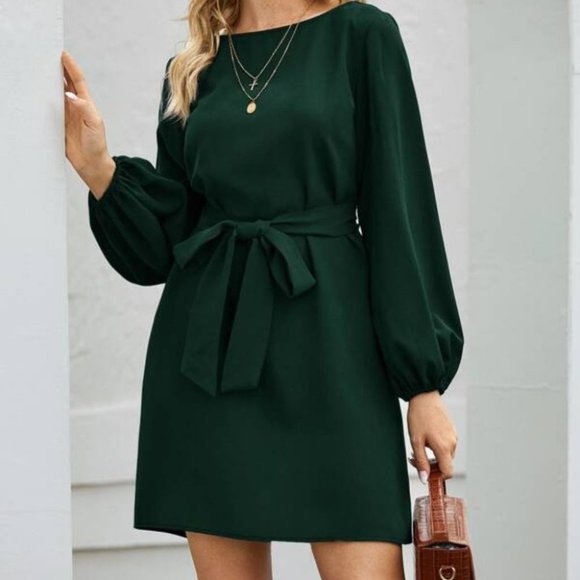 green lantern long sleeve belted mini dress busine - Picture 3 of 8